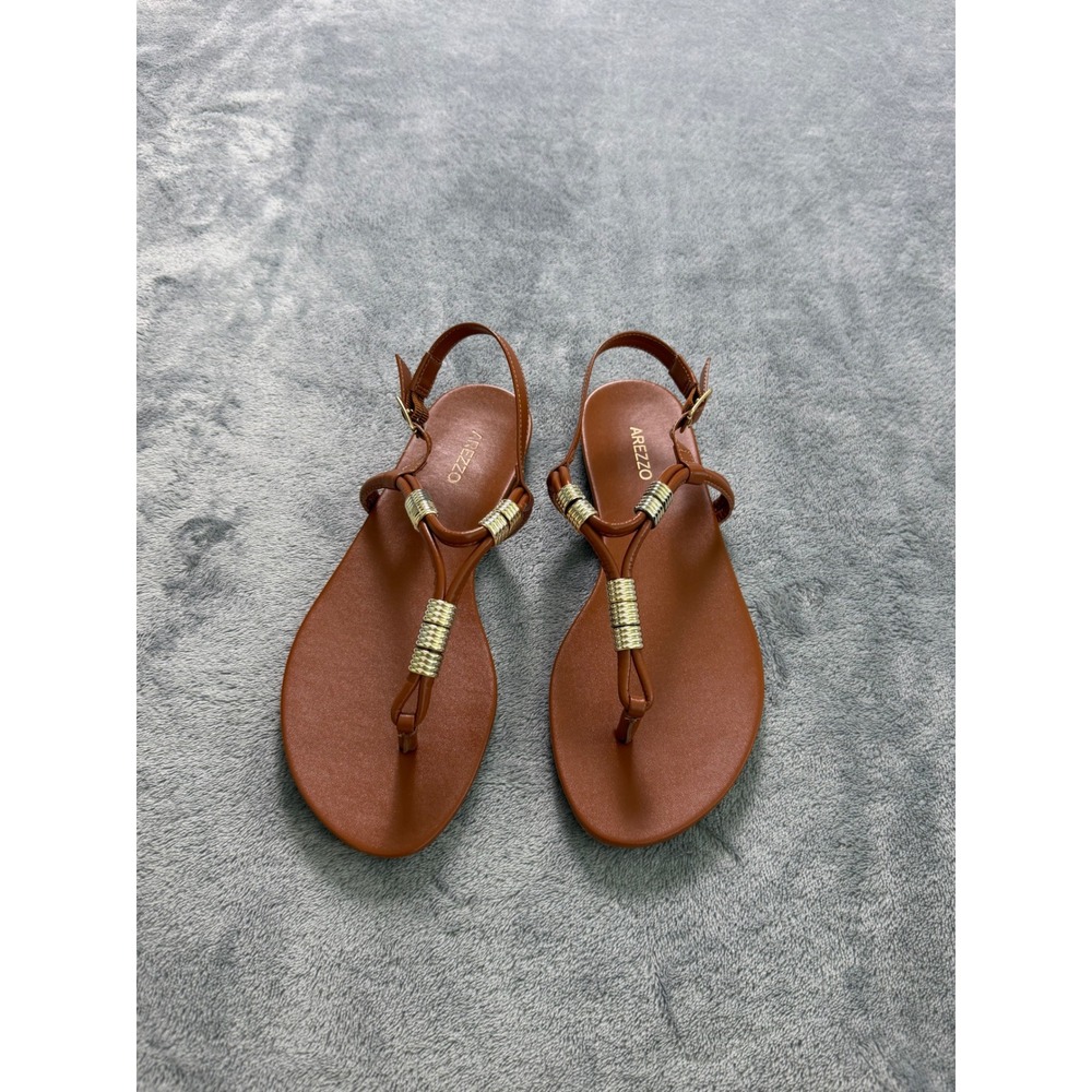 Arezzo Leather Cognac Brown Sandals Made in Brazil Coastal Summer European Italy - Picture 4 of 5